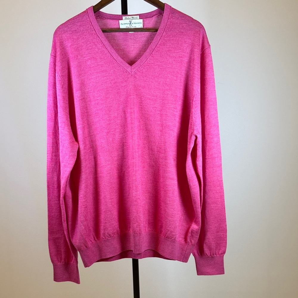 Fairway & Greene 100% Italian Merino Wool Pink V-Neck Sweater. Size XL